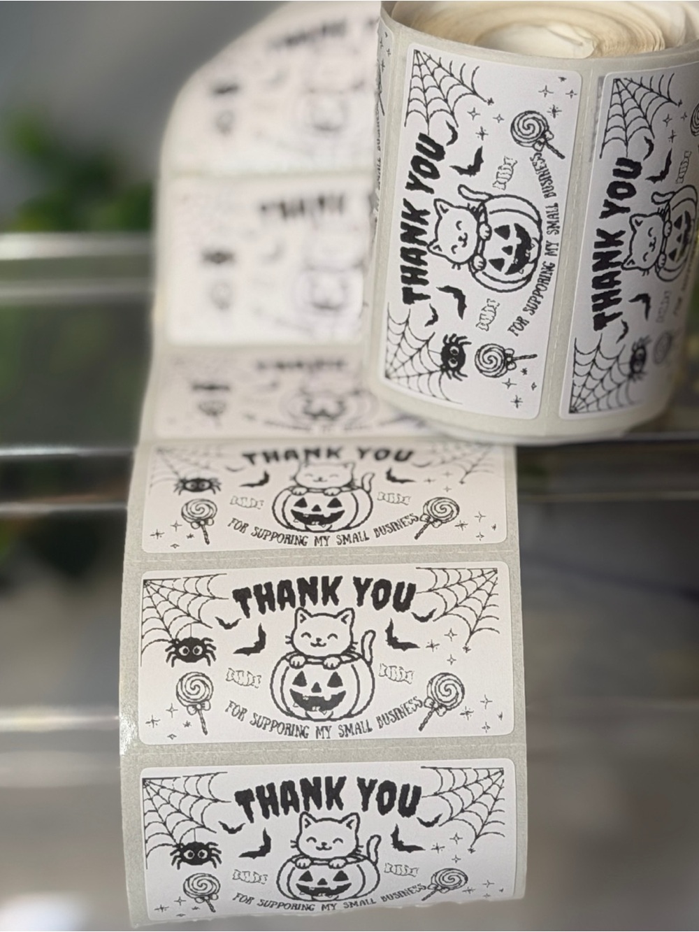 200 Halloween Cat Thank You Labels 2x1 Small Business Packaging Stickers Cute